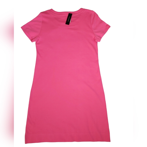Talbots Pink Shift Dress 100% Cotton Right Shoulder Zip Split Seams Grey Piping - Picture 4 of 14